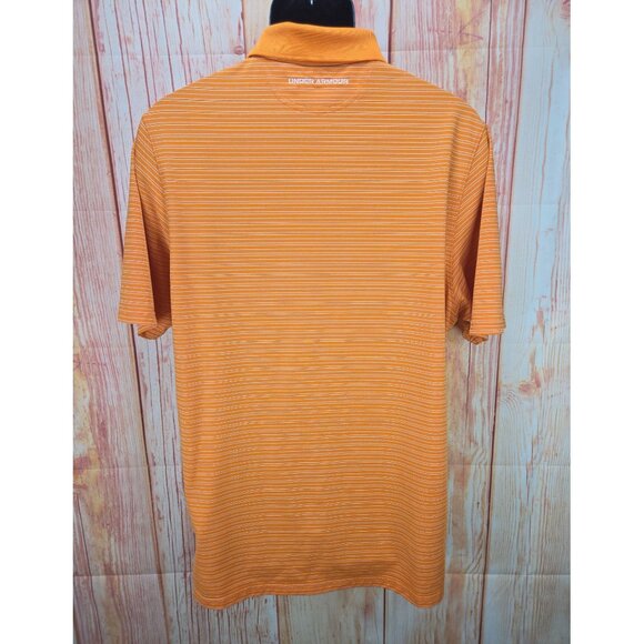 Under Armour HeatGear Mens Polo Shirt Large Orange Striped Athletic Fit - Picture 2 of 9